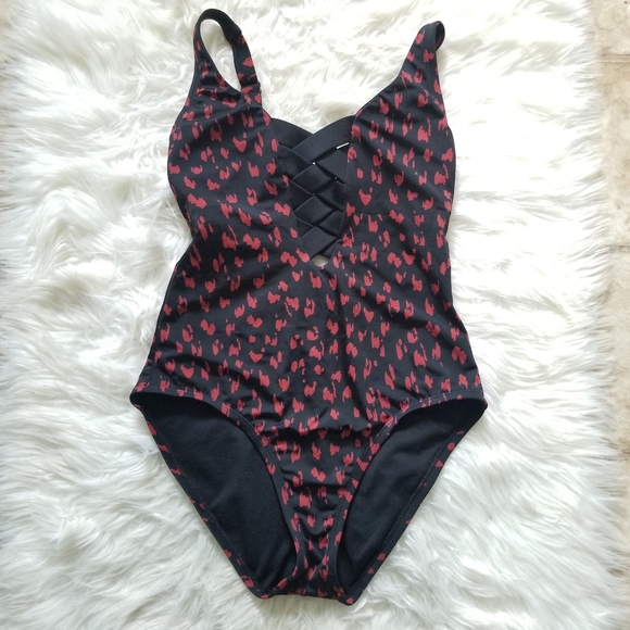 Apt 9 Cheetah Lace Up One Piece Swimsuit - Picture 1 of 10